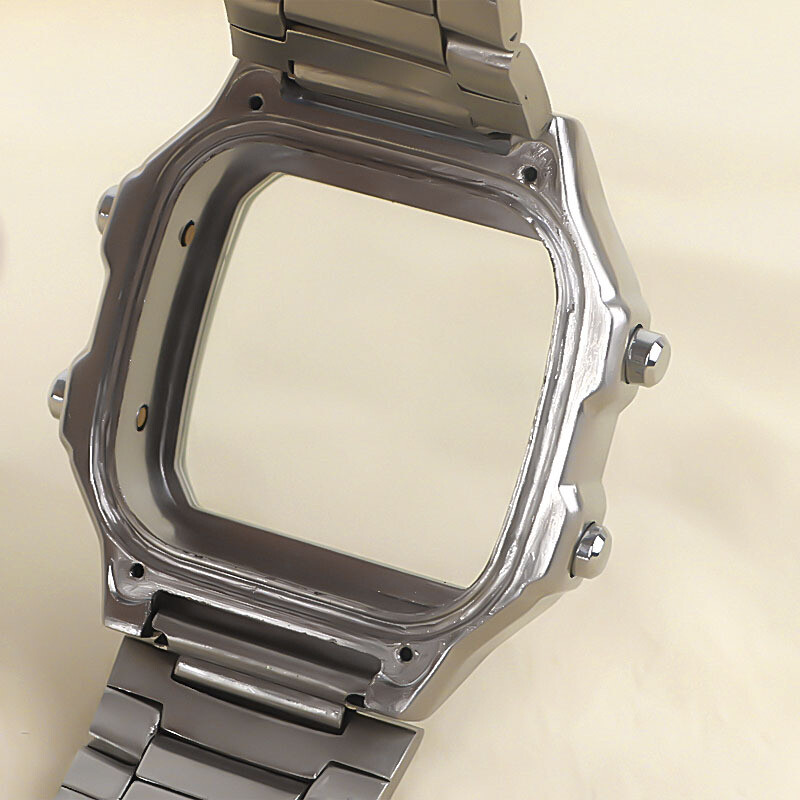 Metal Watch Strap + Modified Stainless Steel Case Cover For Casio AE1200