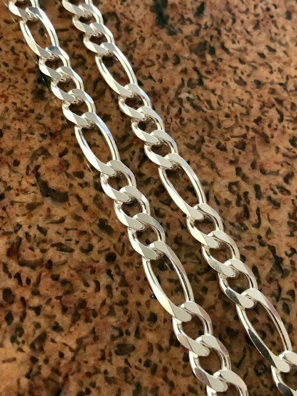 Men’s Solid 925 Sterling Silver Figaro Chain Necklace ITALY 8mm Thick 18-30″
