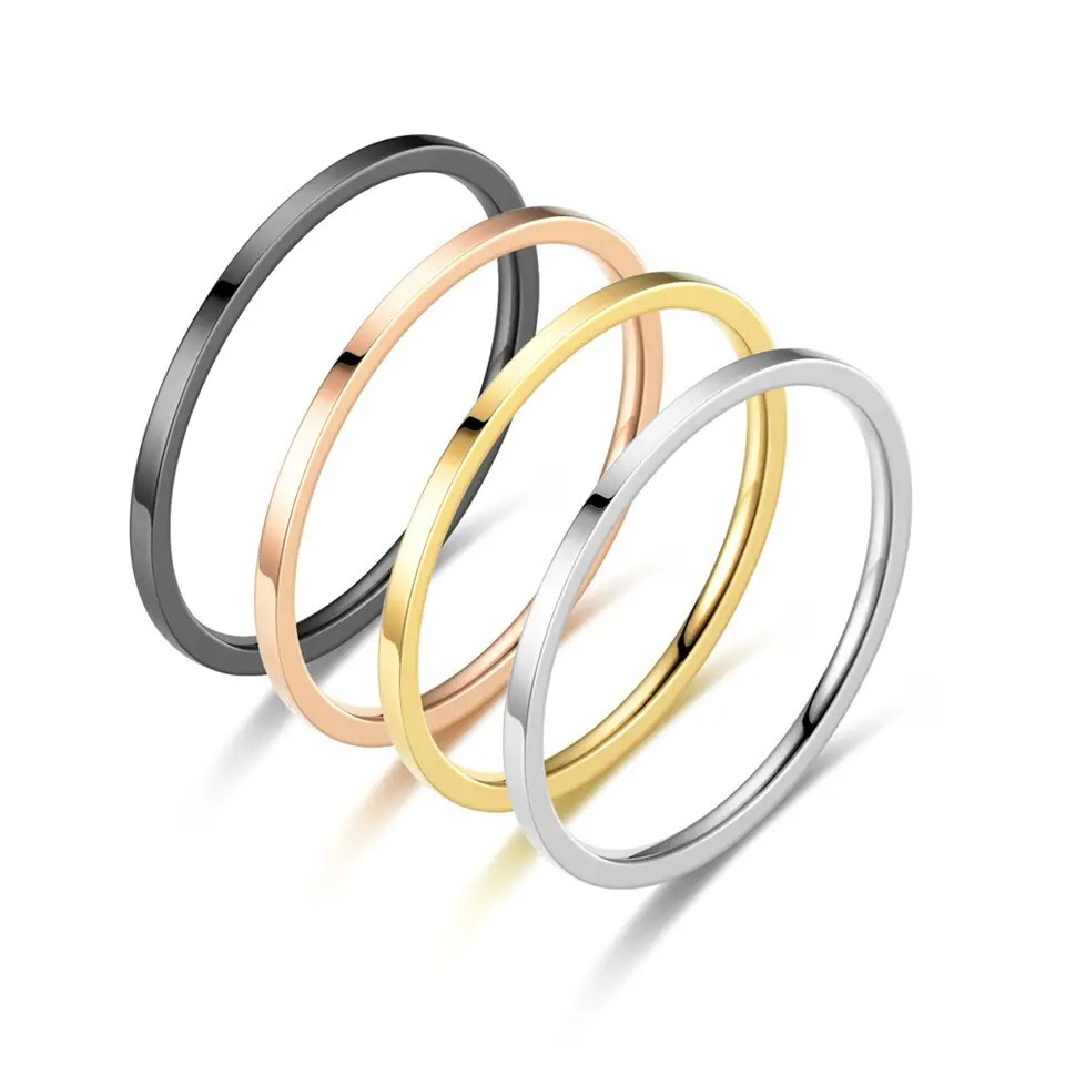 1mm Thin Plain Silver Gold Plated Stainless Steel Wedding Ring Band Size 3-10