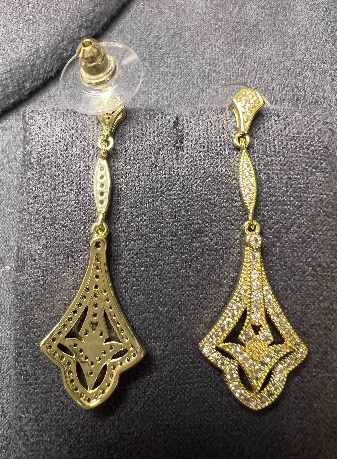 Vintage Gold Tone Zircon Drop Earrings Elegant Dangle Bridal Party Statement Gif