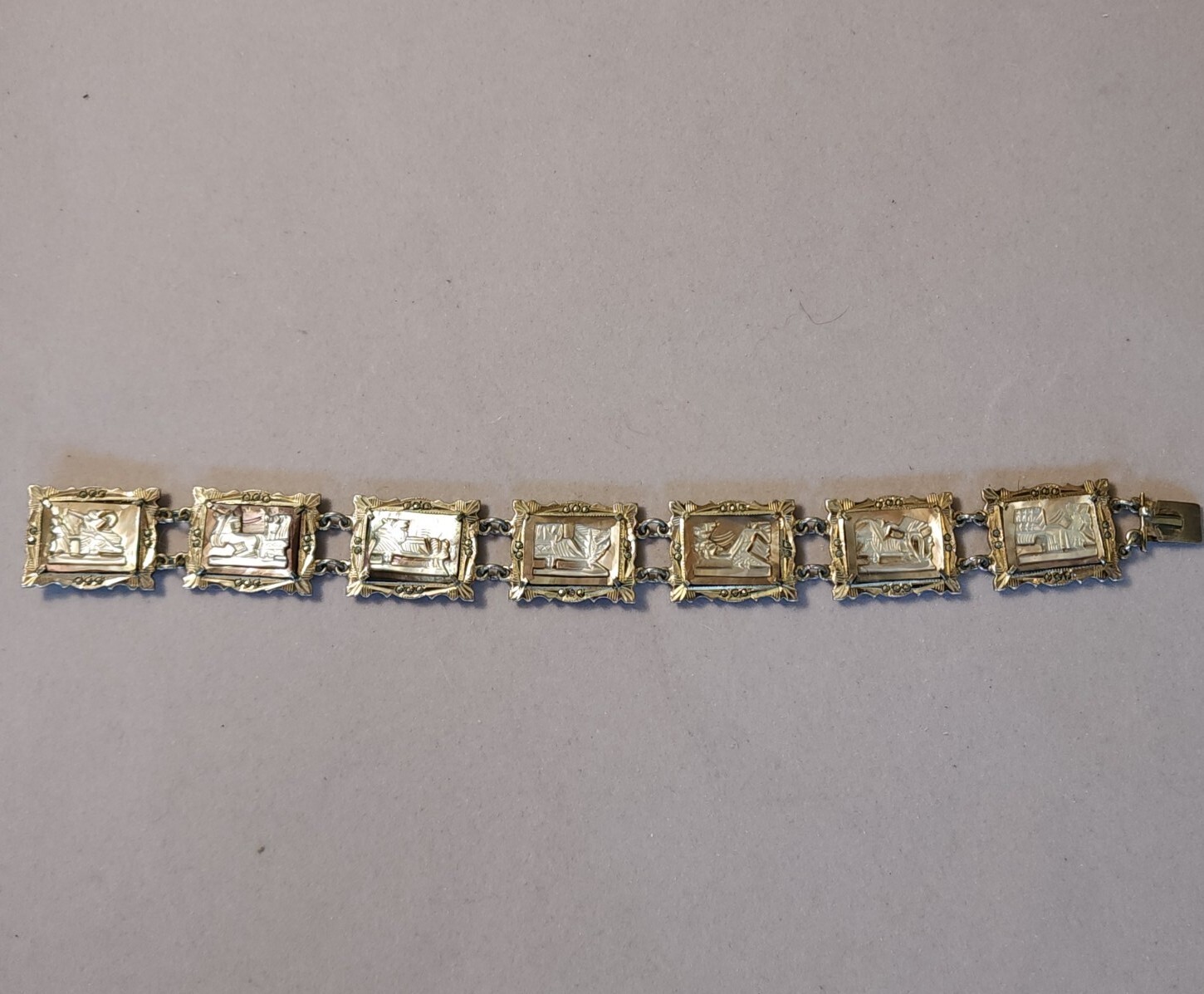 Vtg 30s 800 Silver Italy hand-Carved Cameo Bracelet 7 Greek Gods Days Week
