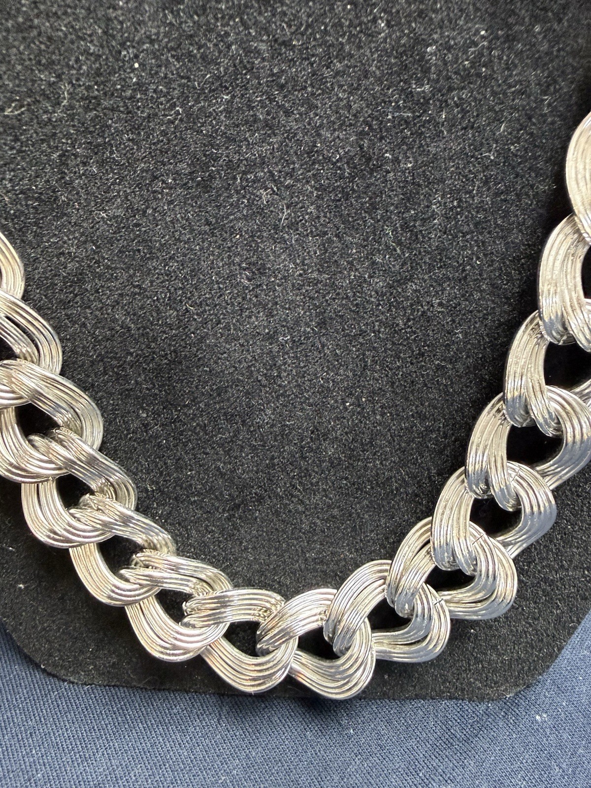 Monet Vintage Chunky Double Curb Link Necklace Silver Tone Thick HEAVY 18”