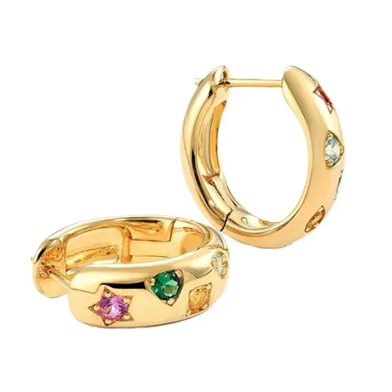 18K Gold Plated Colorful CZ Chunky Hoop Earrings Women Statement Jewellery Gift