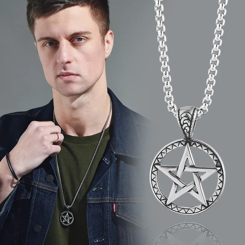 Men’s Titanium Steel Necklace Hip Hop Punk Trendy Anchor Pendant Stainless Steel