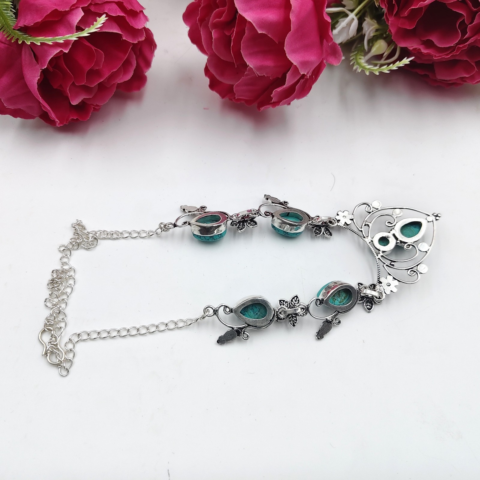 Blue Turquoise Gemstone Handmade 925 Sterling Silver Jewelry Necklace Sz-17-18″