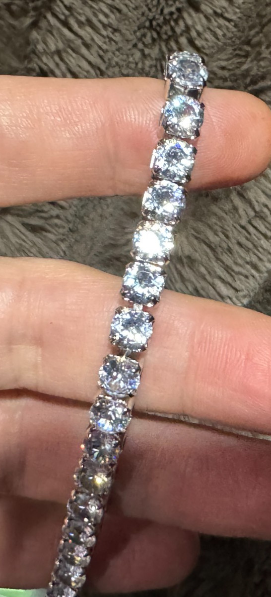 Synthetic Cubic Zirconia Bracelet 7.5″ 6 Mm White Stones White Gold Plated