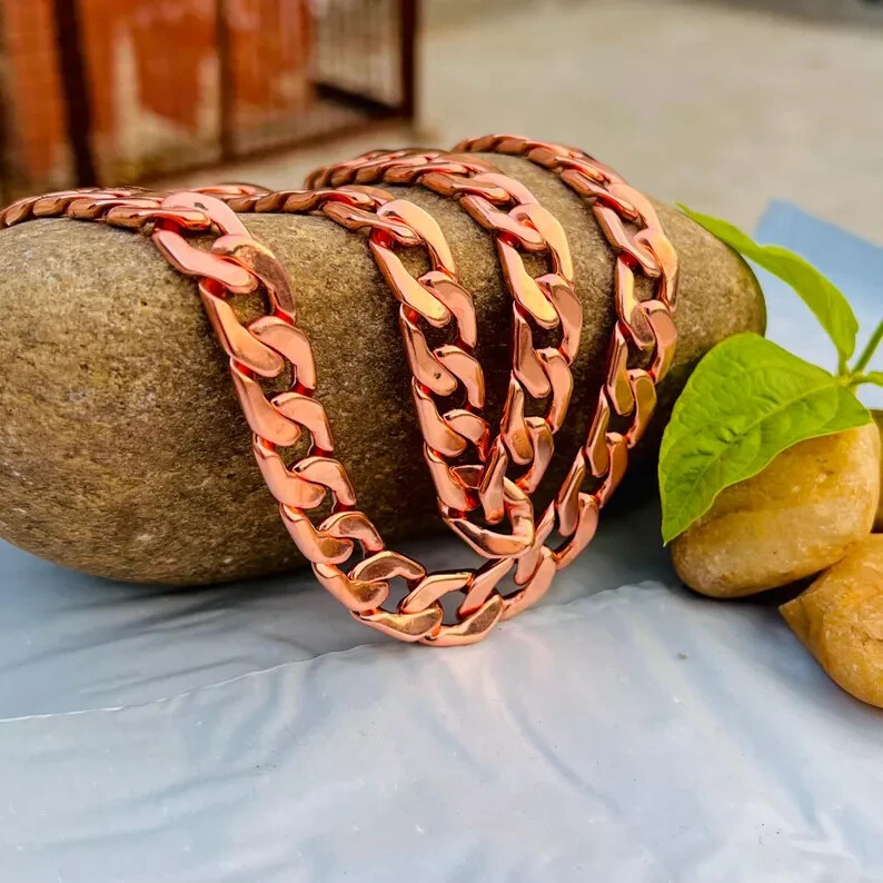 22 inch Pure Copper Solid CUBAN Chain Necklace, Healing Jewelry Spiritual