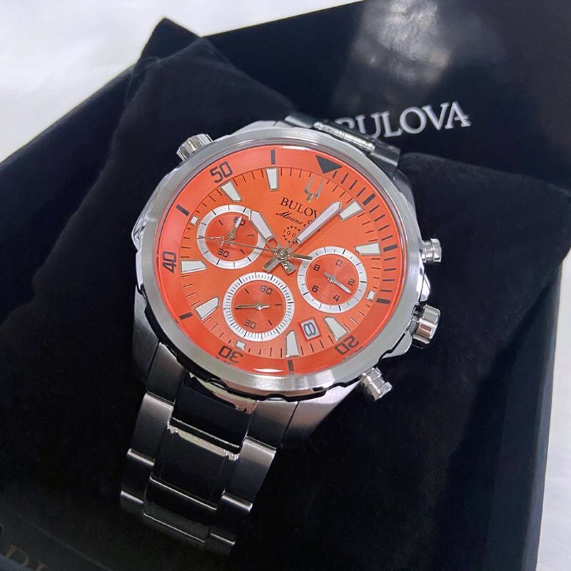 Men New Bulova Classic Orange Marine Star Stainless Steel 96B395 Watch (100MM)