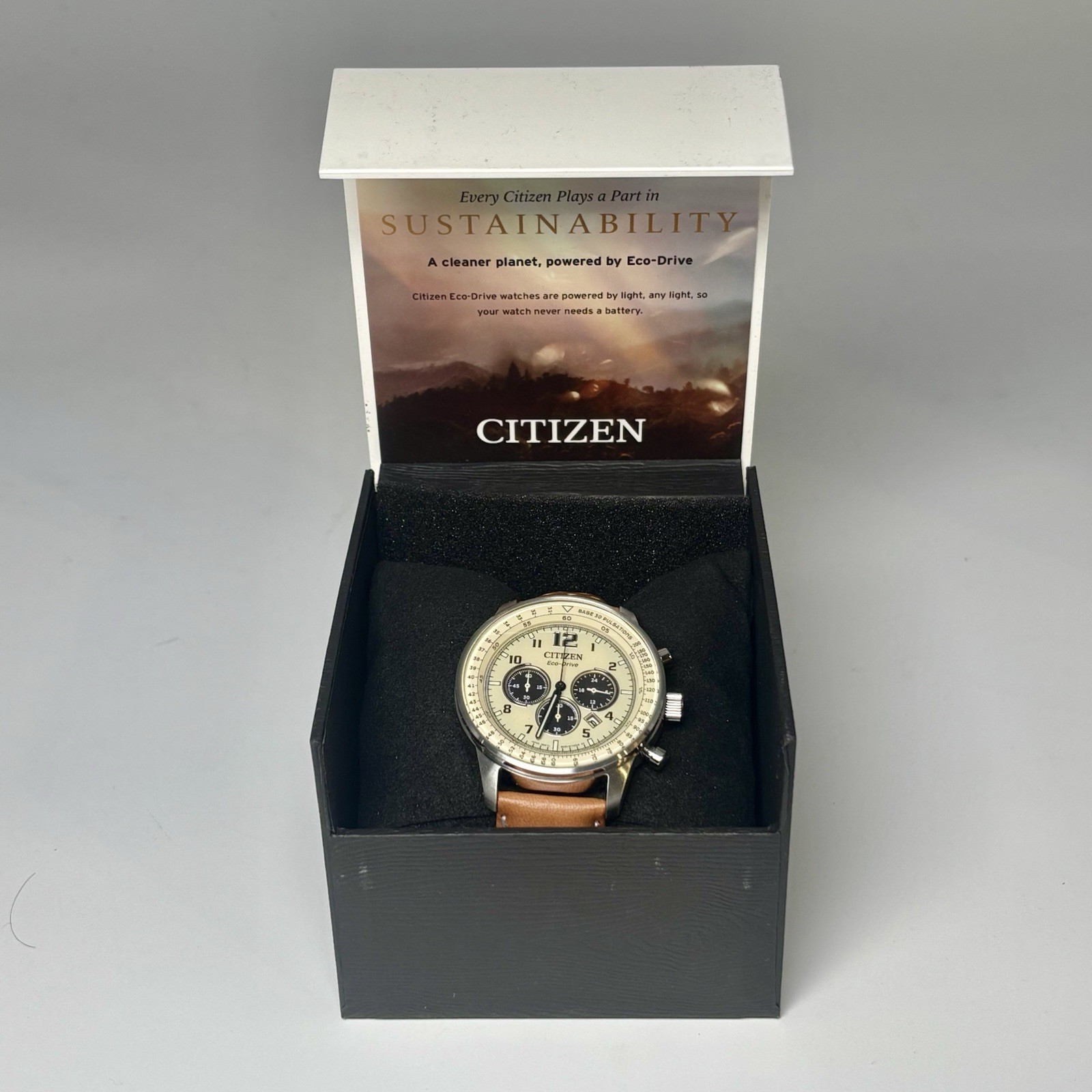 NEW Citizen Men’s CA4500-08X Eco-Drive Chronograph Stainless Steel Leather Watch