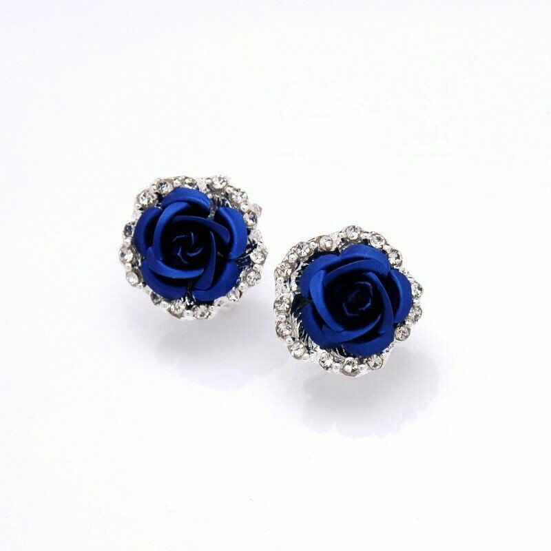 Love Fashion Women Lady Rose Flower Crystal Rhinestone Pierced Ear Stud Earrings