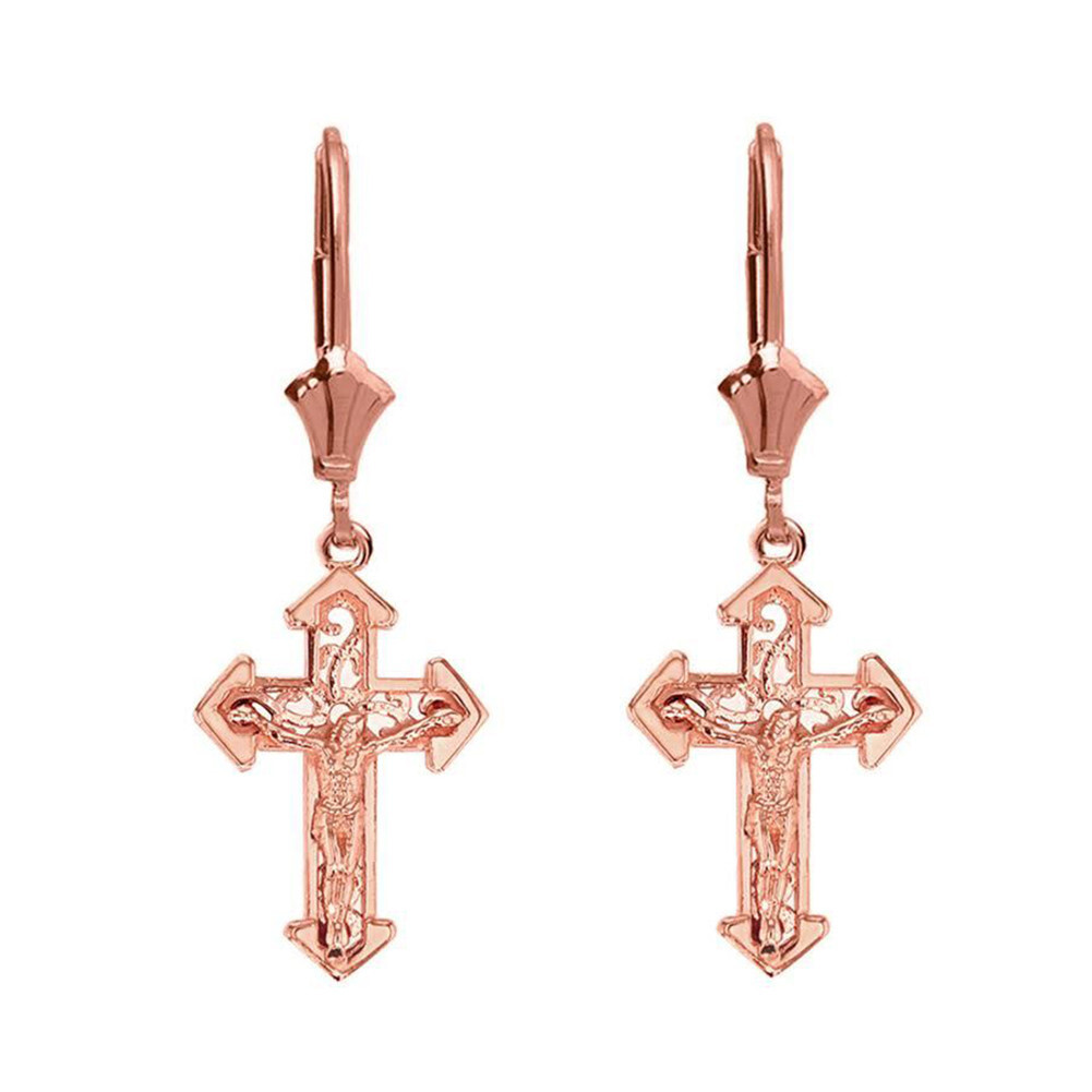 14K Dainty Fitchee Cross Earrings(Available in Yellow/Rose/White Gold)