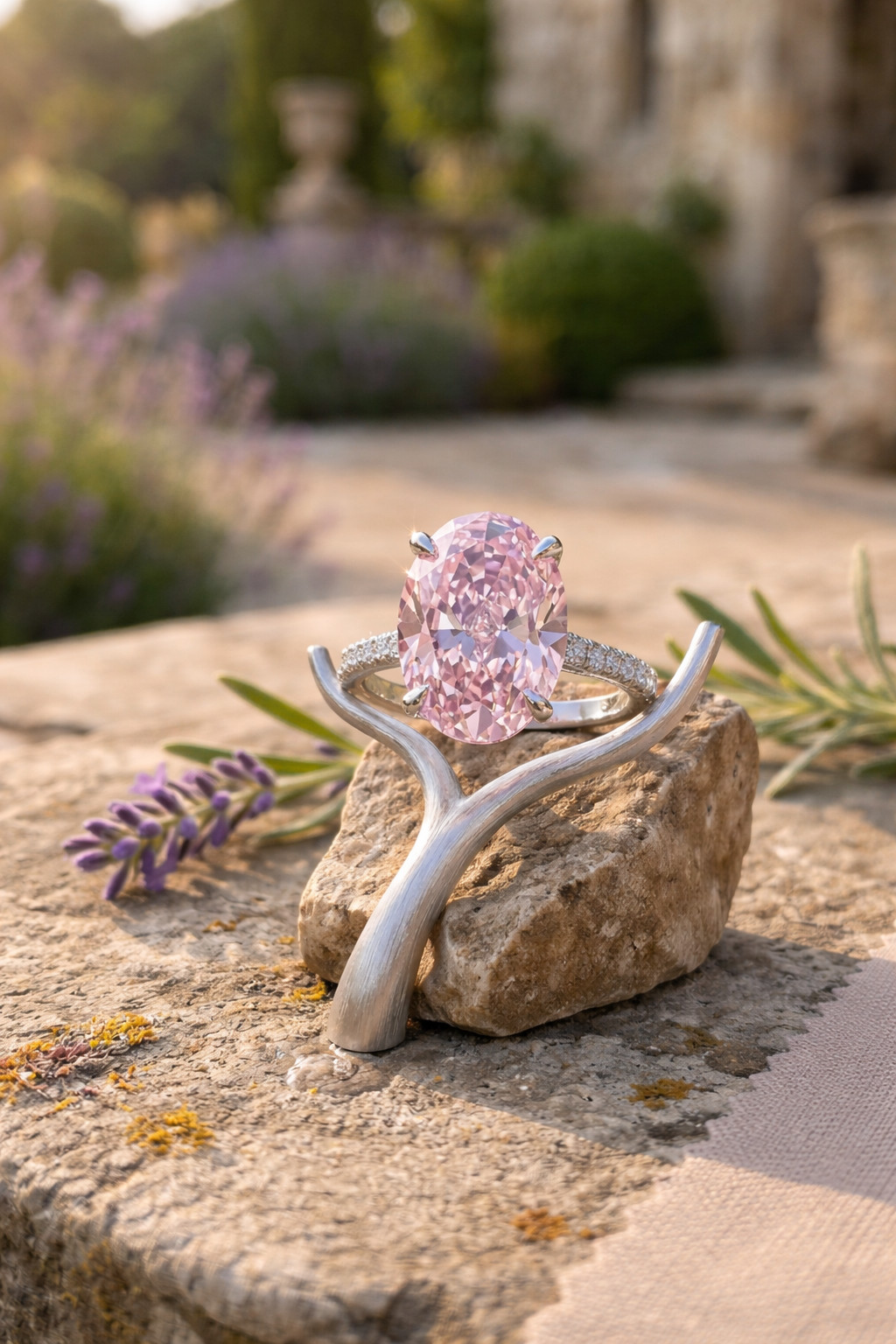 5.30 Ct Oval Cut Natural Pink Sapphire Diamond Wedding Ring 14K White Gold 8