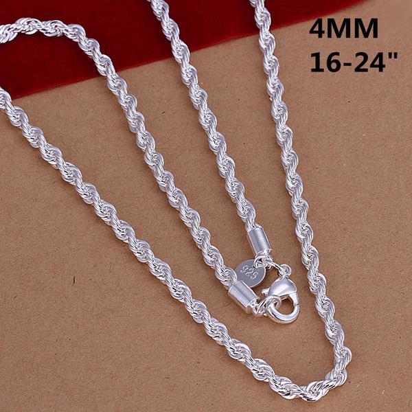 16″ – 30″ Mens Womens 925 Sterling Silver 4mm Twisted Rope Chain Necklace #N150