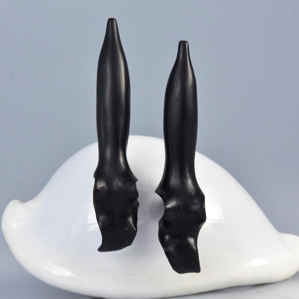Trumpet Flower Earring Pair Carved Black Horn & Red Sponge Coral drilled 6.80g