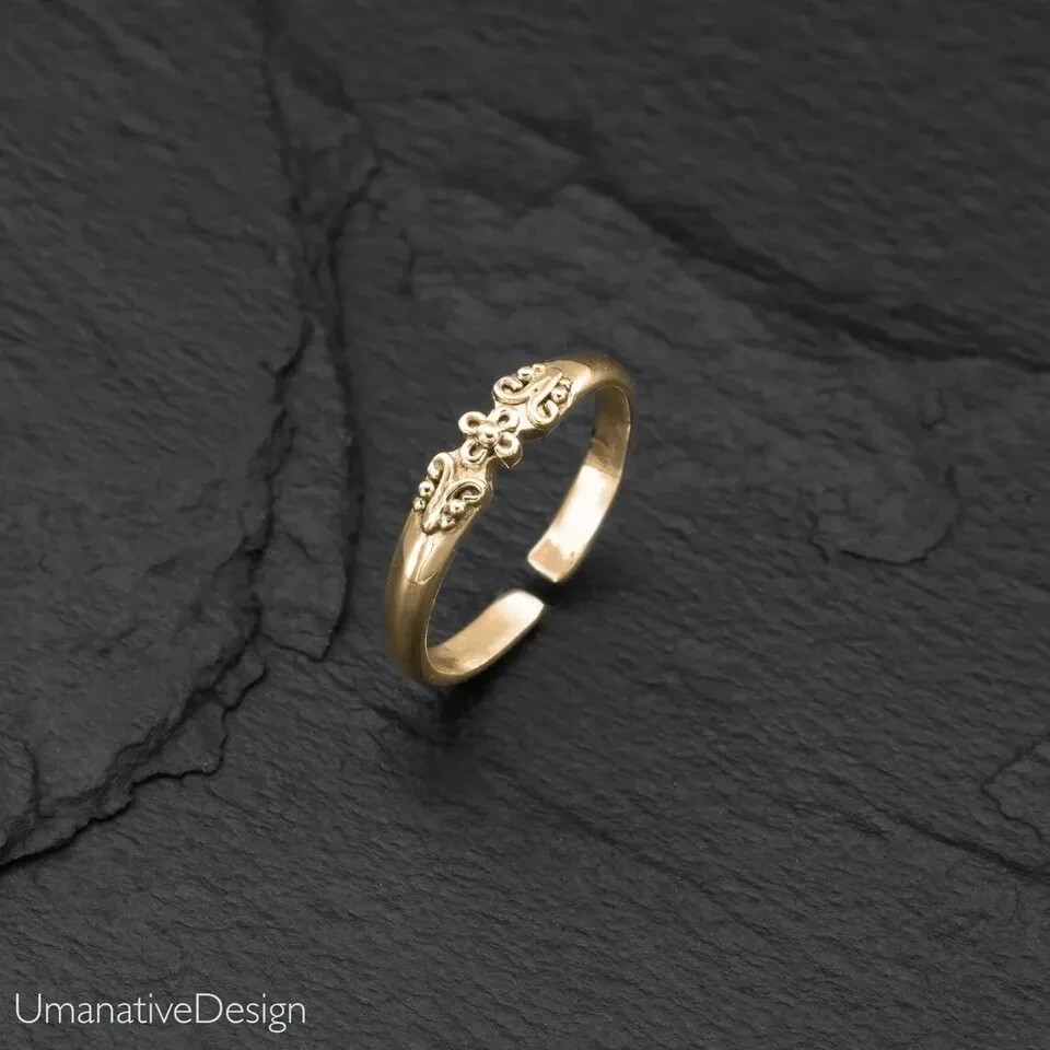Women’s Flower Gold Toe Ring Adjustable Ring Yellow Gold Plated 925 Sliver