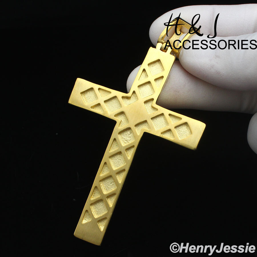 18-40″Stainless Steel 7mm Gold Plated Miami Cuban Chain BIG CZ Cross Pendant*142