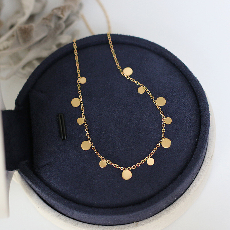 Woman 18K Gold Plate Stainless Steel Round Disc/Oval/Square Charm Chain Necklace