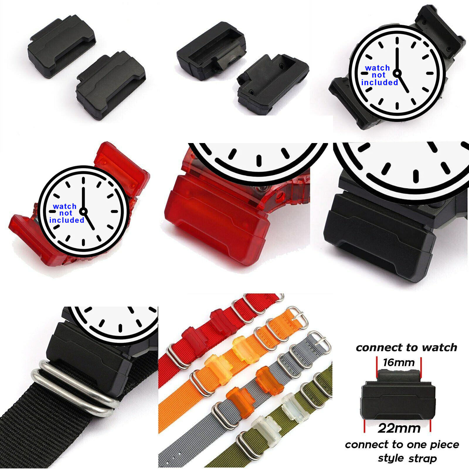 Watch Strap Connector for DW6900 5600 GA110 200 300 Adapter TPU Converters 16mm