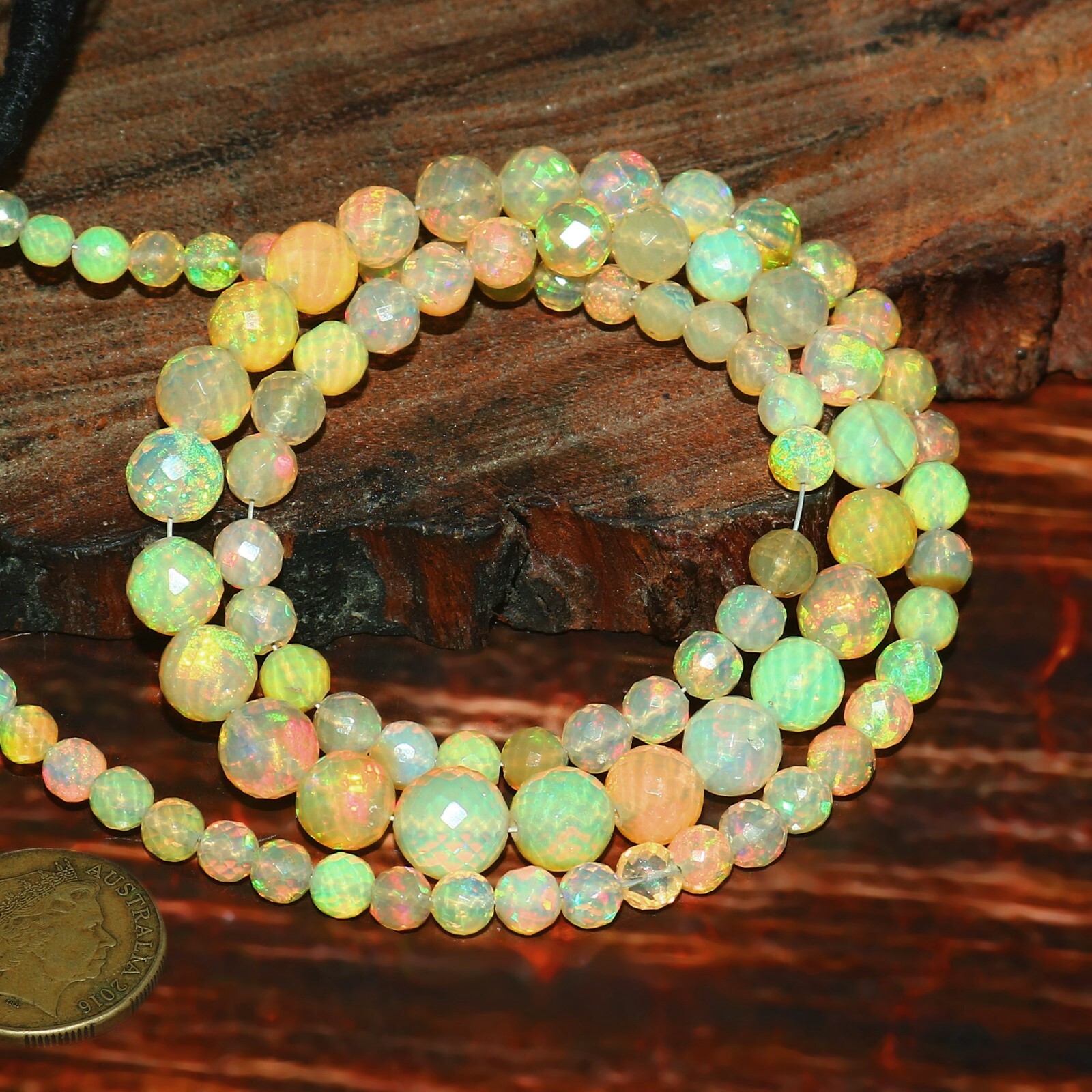 Opal Faceted Beads Round Natural Gemstone Ethiopian Necklace Ball White 524