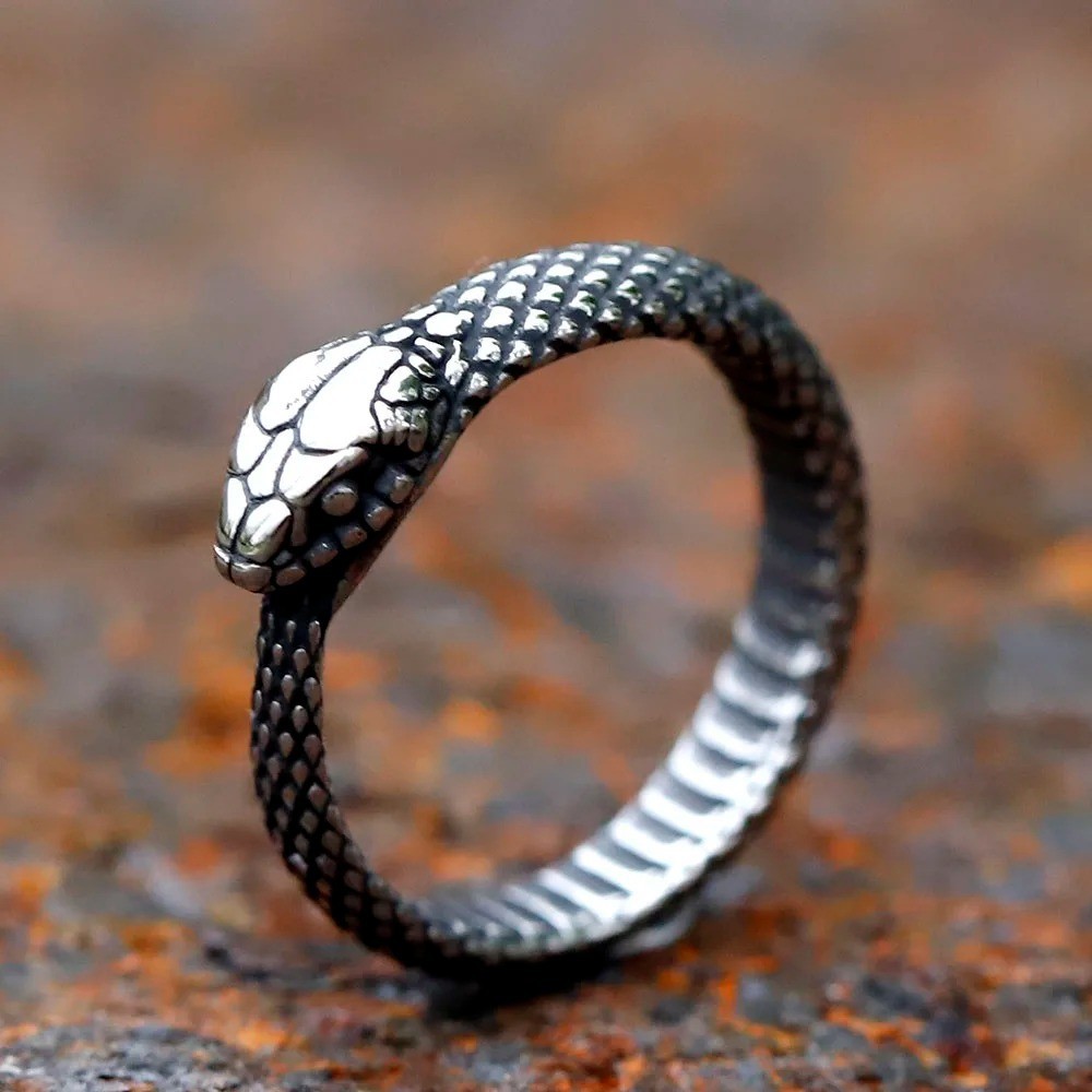 Snake Ring Stainless Steel Silver Plated Ouroboros Serpent Biting Its Own Tail