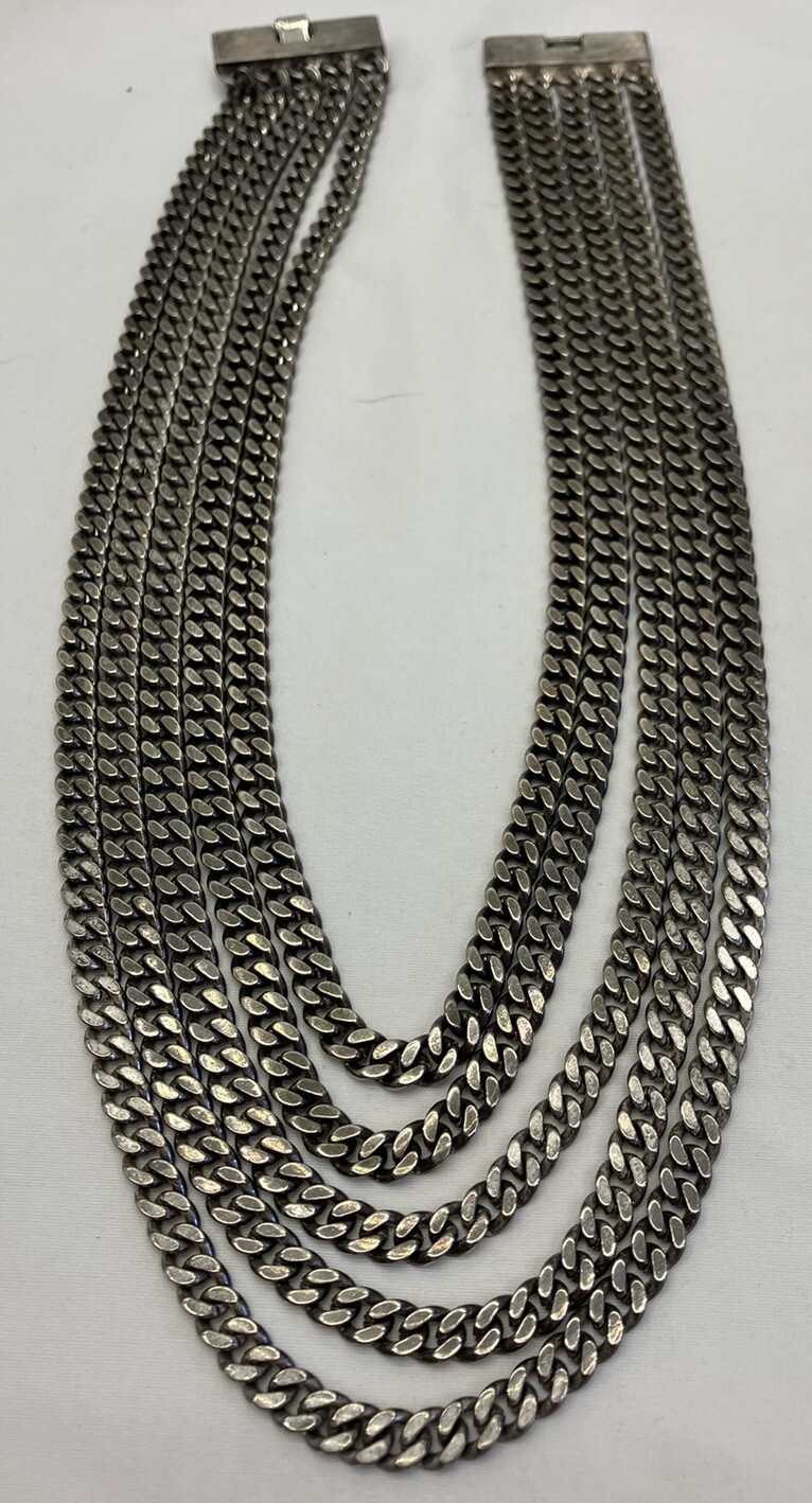 vintage silver tone necklace, Five Strands