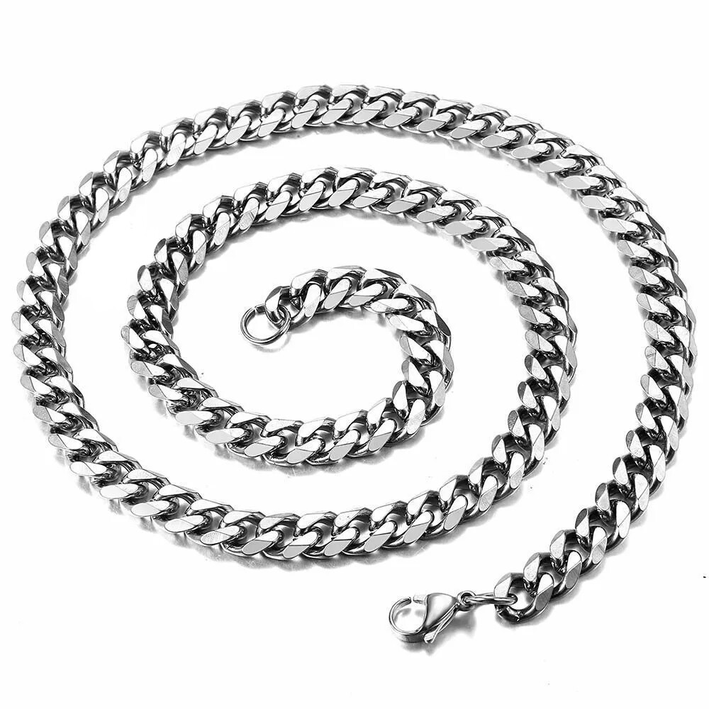 16-30″ Stainless Steel Silver Chain Cuban Curb Necklace 3/5/7/9/11mm Womens Mens