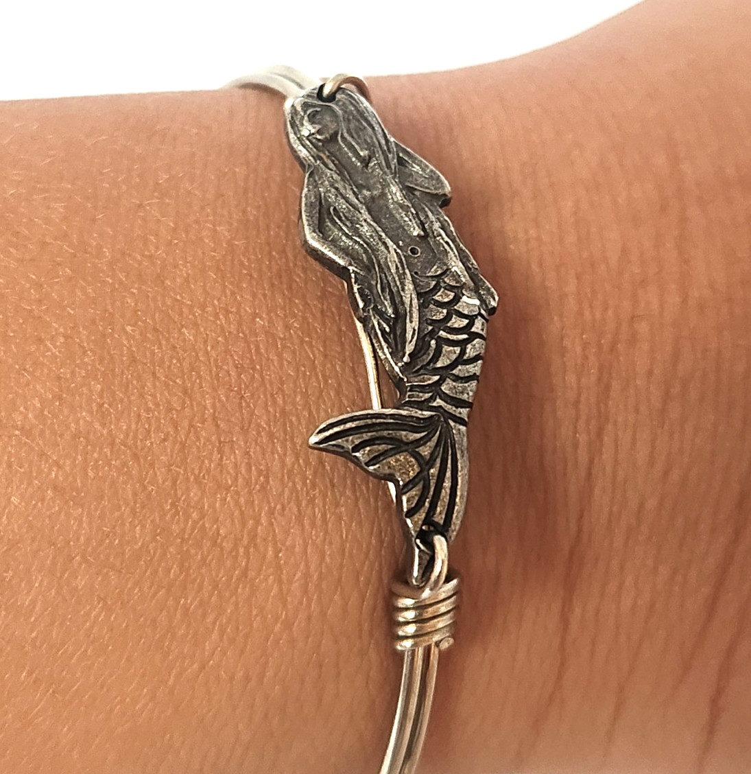 Luca + Danni Mermaid Wire Bangle Bracelet Silver Tone Made in USA Nautical Beach