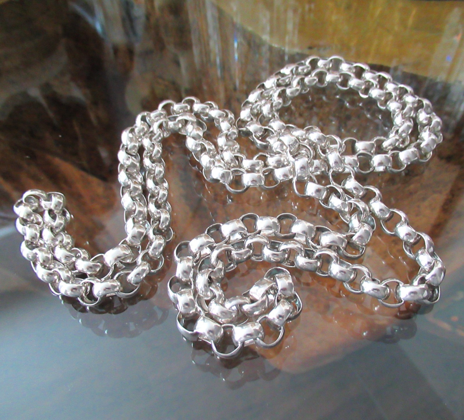 Vintage Sterling Silver Belcher Chain 50″ Continuous Necklace 105 Grams 925