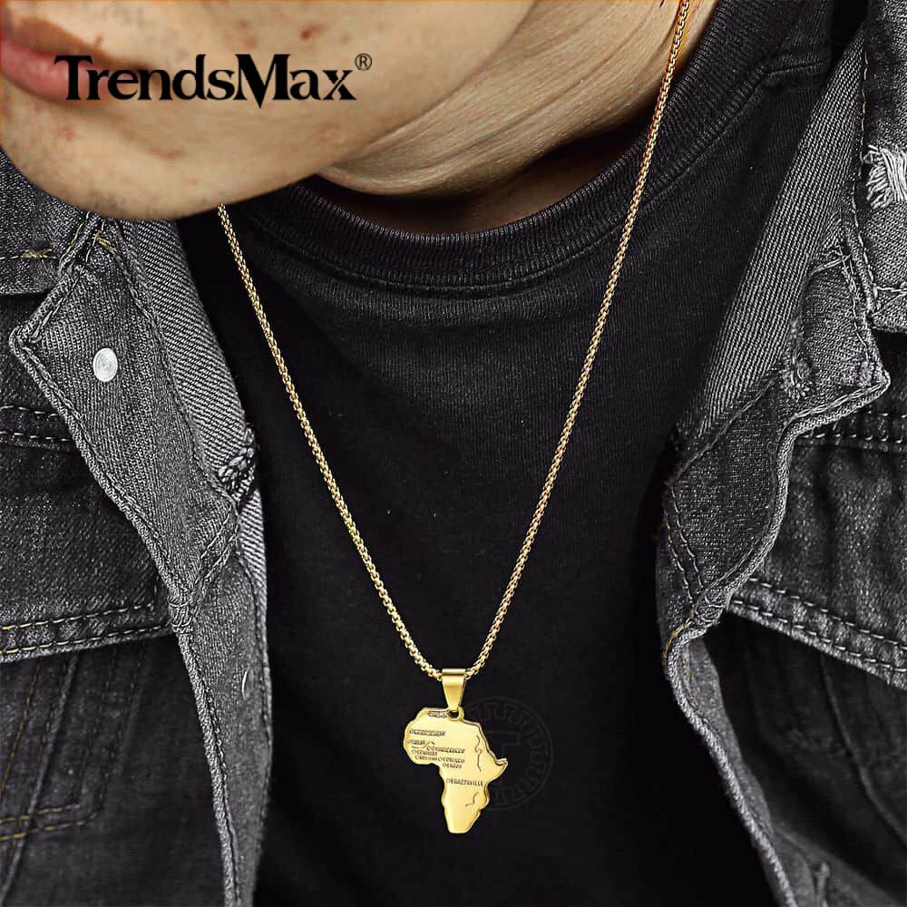 Yellow Gold Plated Africa Continent Map Pendant Necklace Box Chain Jewelry HOT