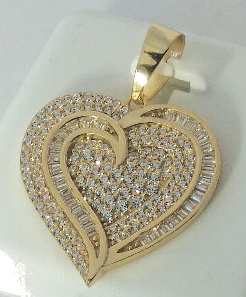 30x21mm 925 STERLING SILVER MICRO-PAVE CZ HEART PENDANT GOLD PLATED