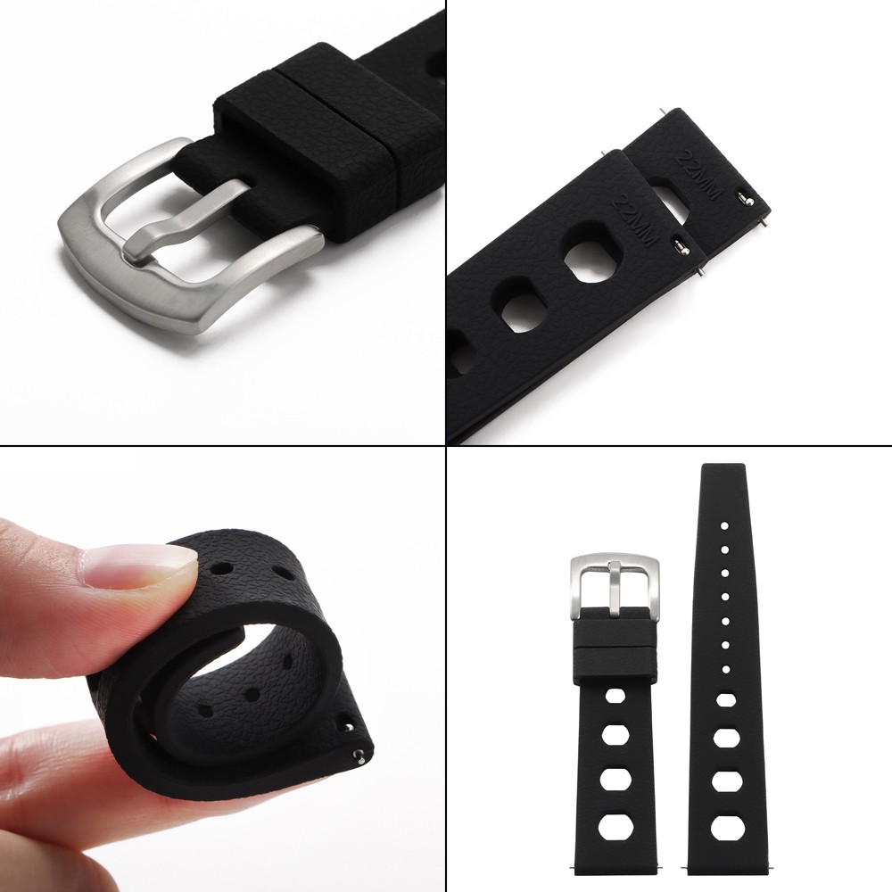 Black Tropical Rally Watch Strap 20mm 22mm Silicone Watch Band Rubber Watchbands