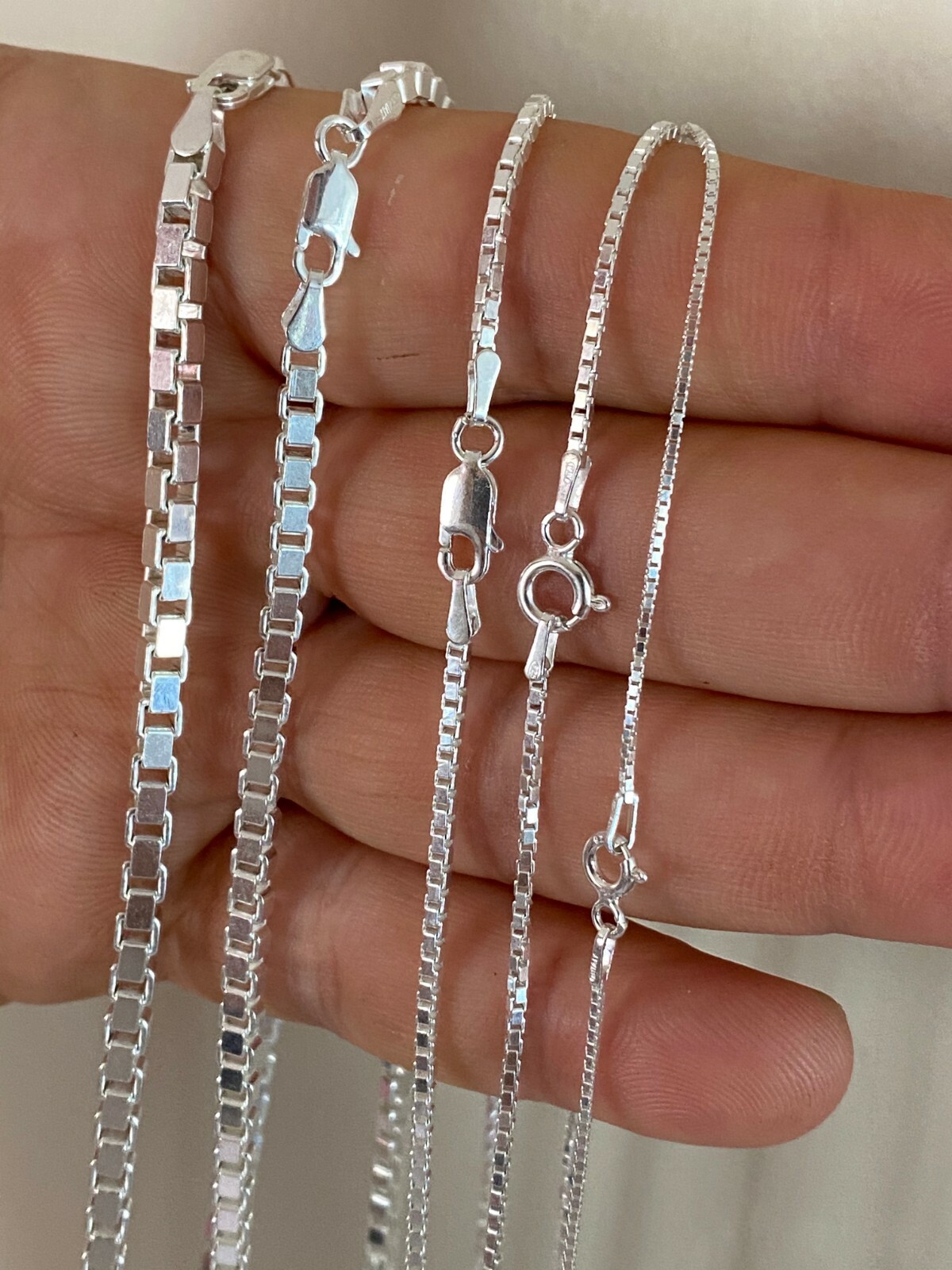 Real Solid 925 Sterling Silver Box Chain 1-4mm Necklace Men Ladies 16-30″ ITALY
