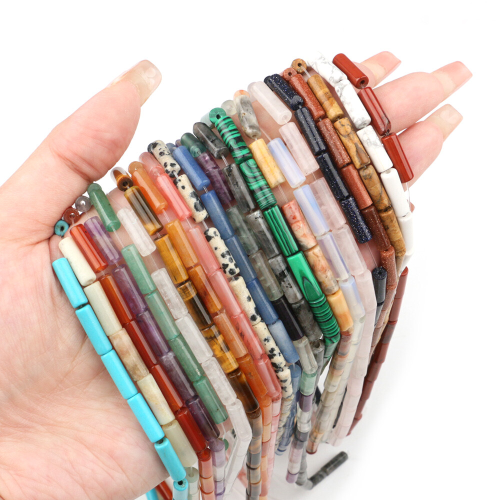 4*13mm Multi-color Gemstone Tube Cylinder Loose Beads for Jewelry Making DIY 16″