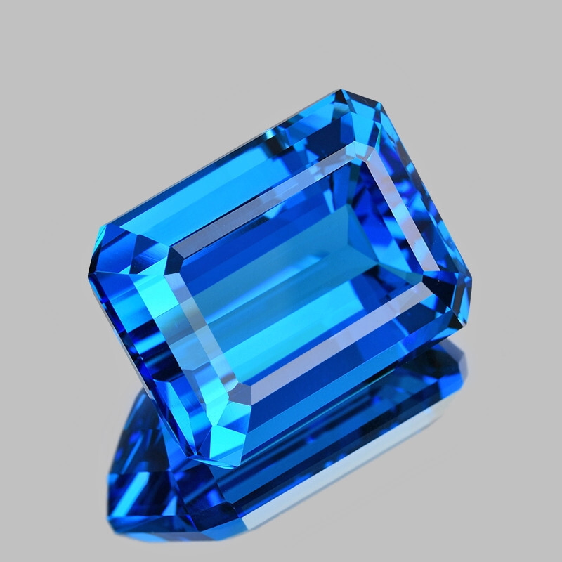 34.39Cts Glorious Natural Elctric Blue Color Swiss Topaz Emerald Cut Loose Gem