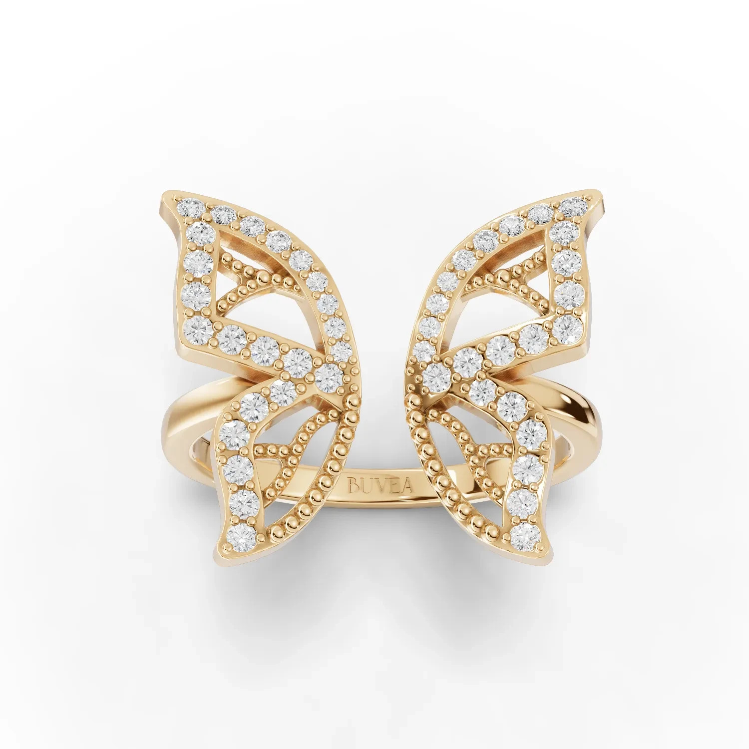 0.24 CT Lab Grown Diamond Round Cut Ring 18K Yellow Gold Butterfly Design