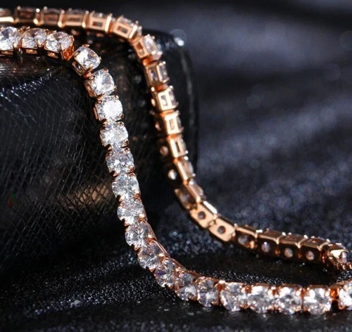 18K Rose Gold Plated Bolo Tennis Bracelet made Simulated Diamond Elegant Gift