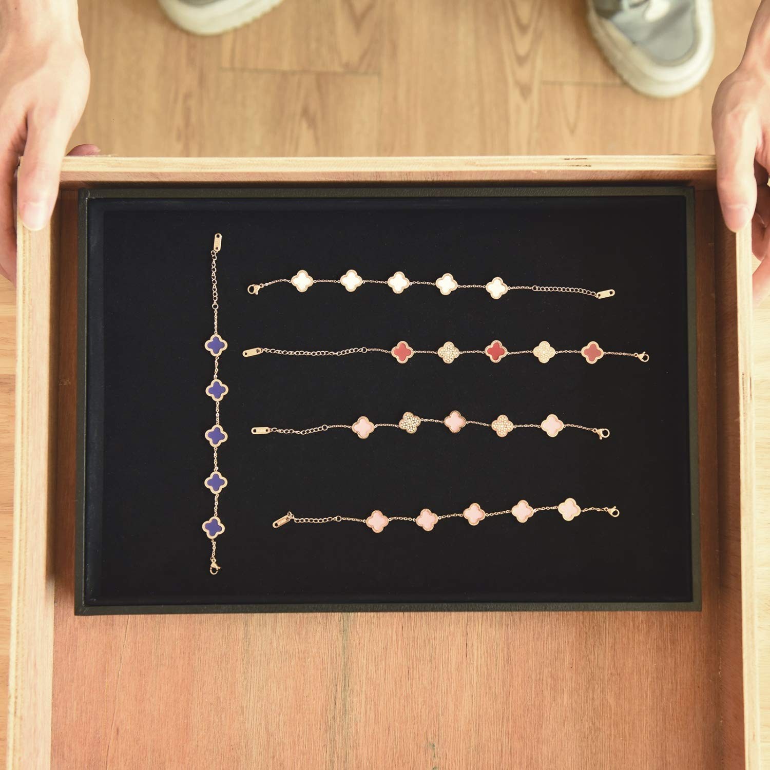 Black Velvet Stackable Jewelry Tray Stackable Necklace Bracelet Ring Showcase