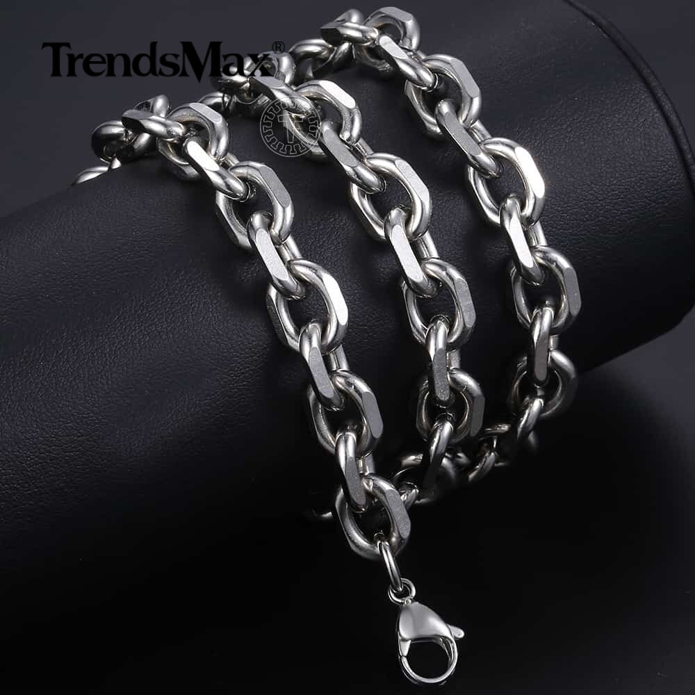3-9mm 18-24″ Stainless Steel Mens Silver Diamond Cut Rolo Cable Chain Necklace