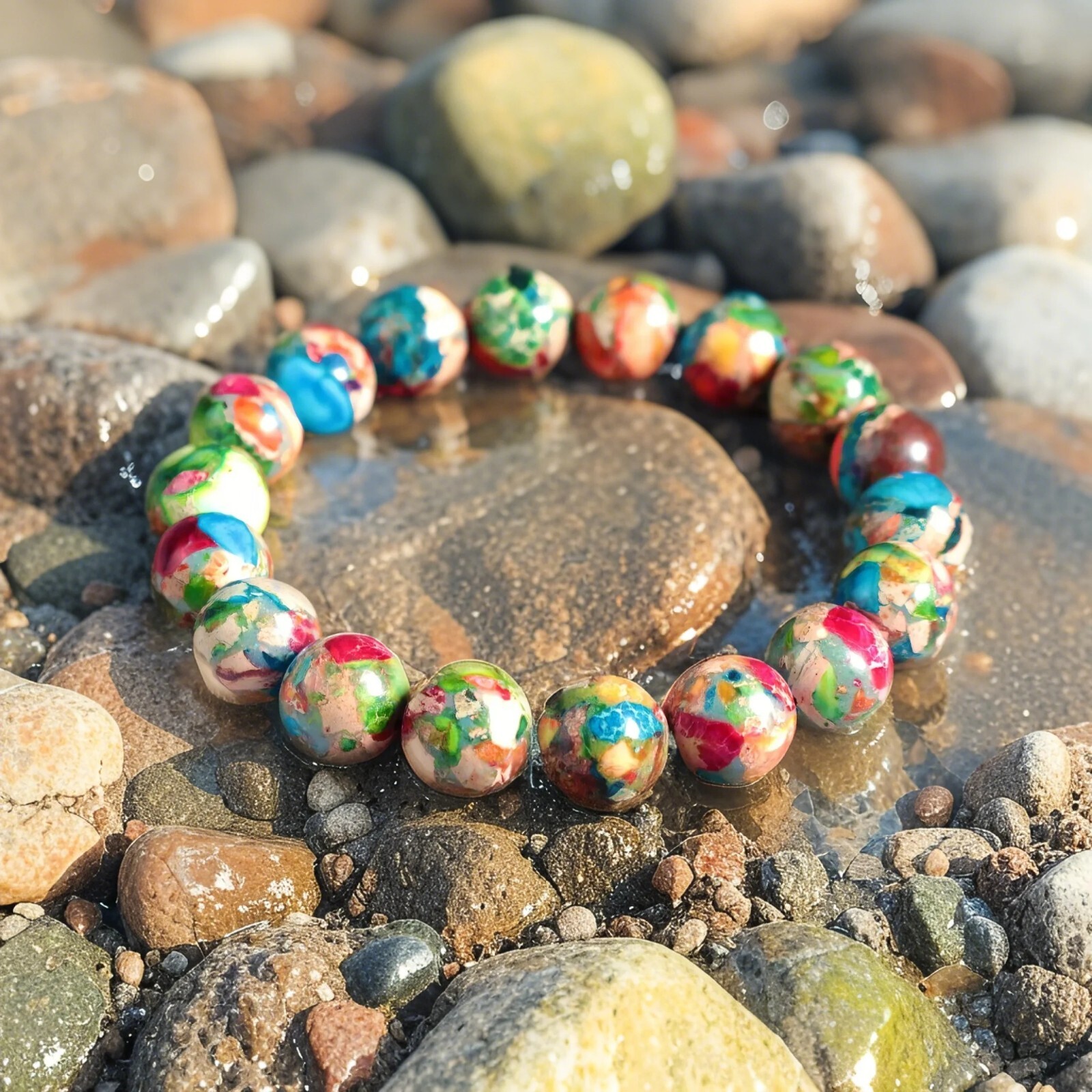 Colorful Sea Sediment Jasper 10mm Natural Gemstone Beads Healing Reiki Bracelet