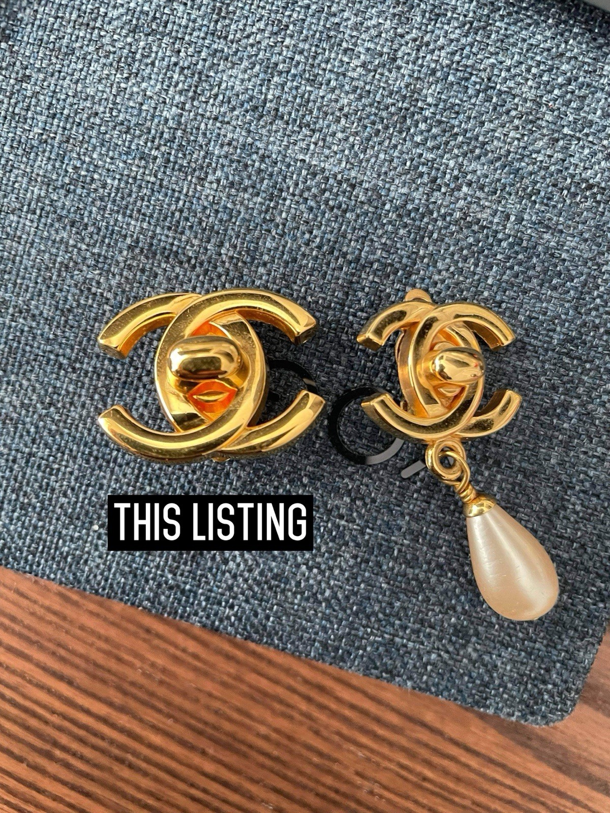 Vintage 24K Gold Plated Chanel CC Turnlock Clip on Earrings