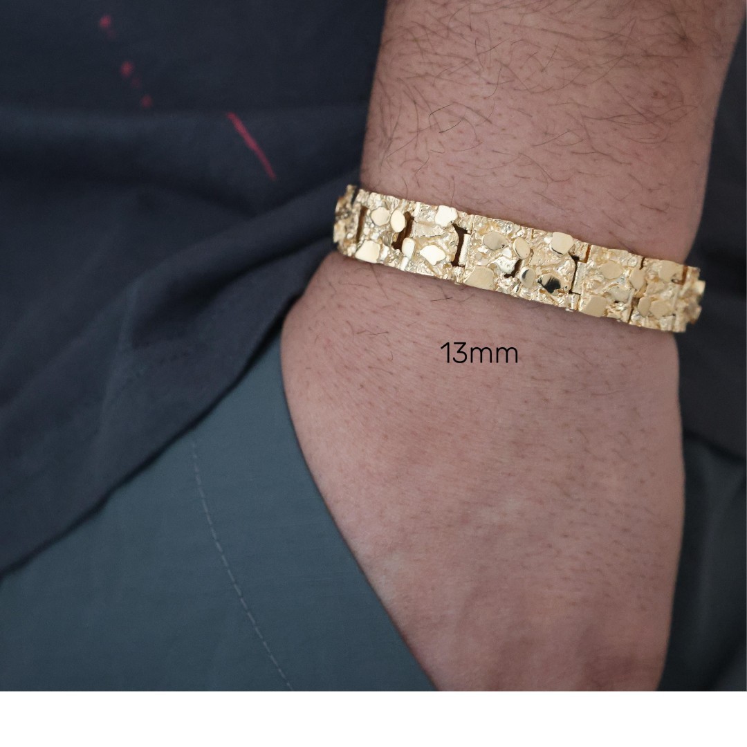 Gold Nugget Bracelet, 13mm & 15mm Bracelet, 14k Heavy Plated