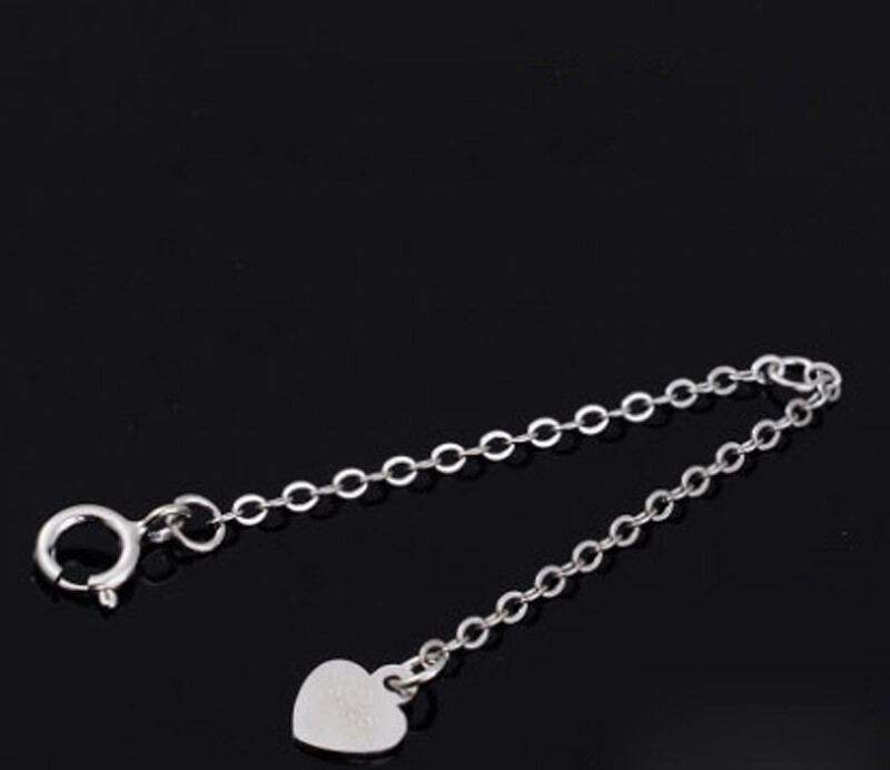 Real 925 Sterling Silver Necklace Extender Heart Drop End Safety Chain Extension