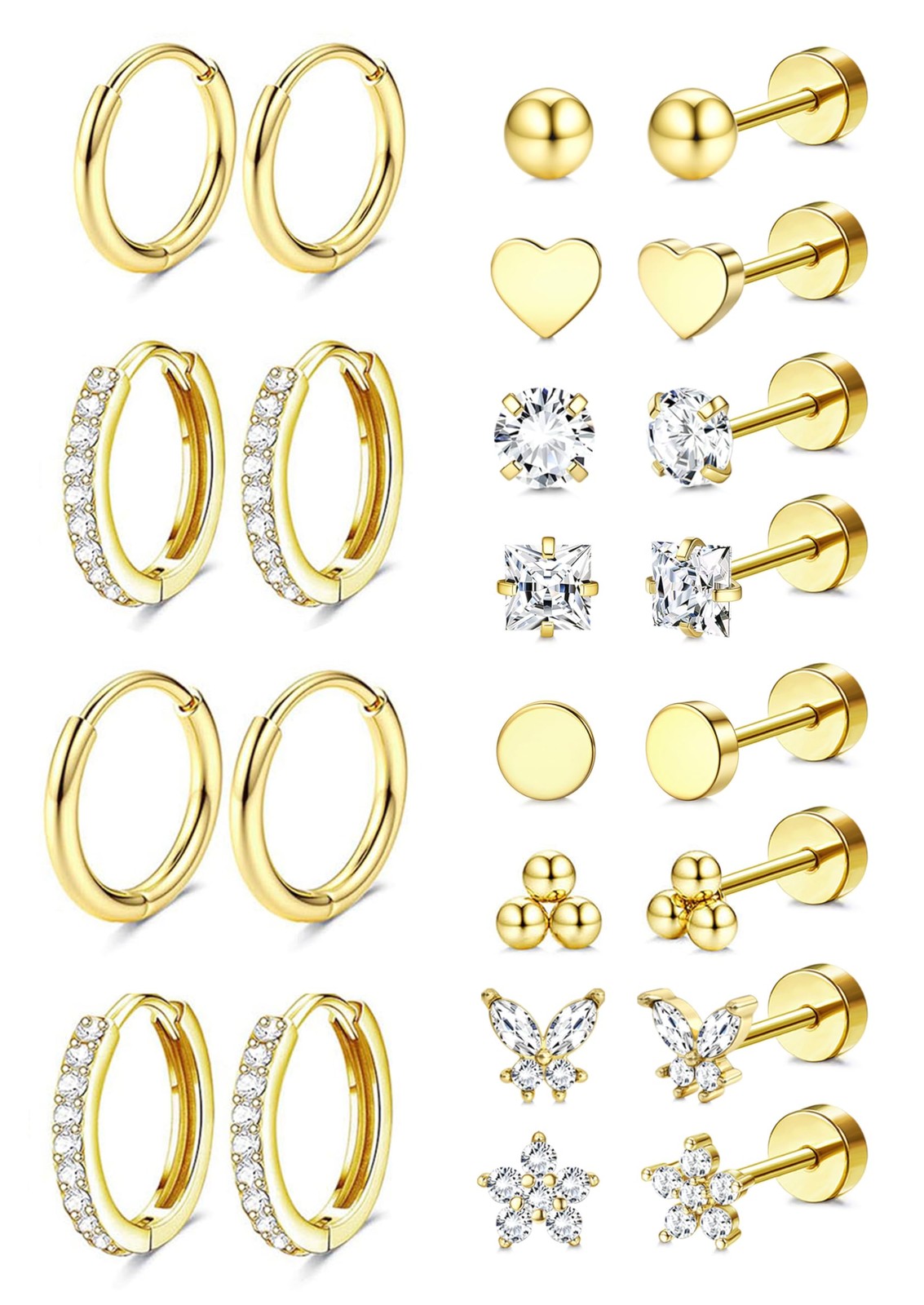 Jstyle 20G (0.8mm), 7mm (stud), 8mm, 10mm (hoop), 14K Gold Plated