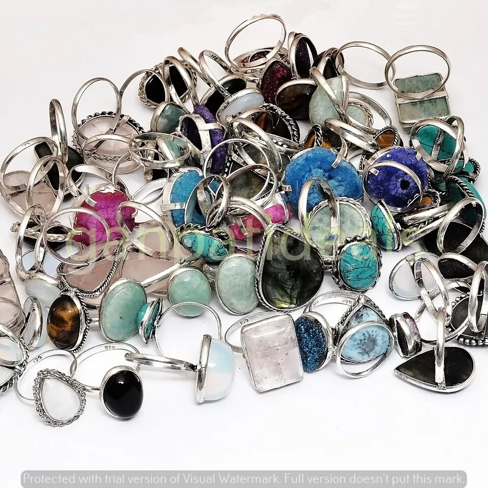 1000pcs Lot Turquoise & Mix Gemstone Rings Lots 925 Silver Plated Jewelry
