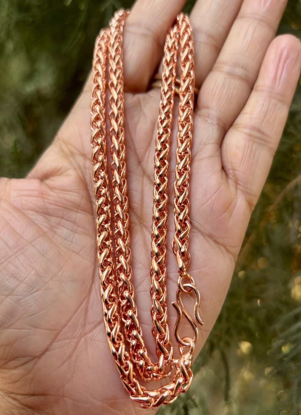 28 inch Pure Copper Spiga Braided Chain Necklace, Healing Copper Jewelry
