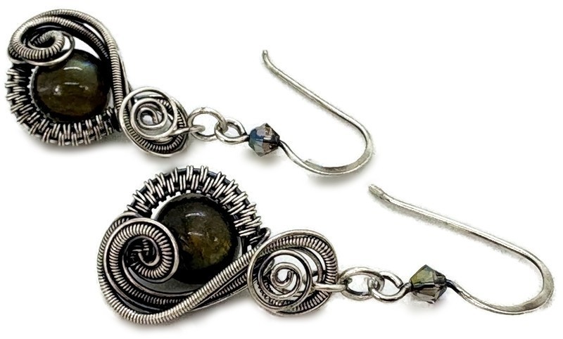 Labradorite and Sterling Silver Necklace and Earrings Set with Swarovski Crystal