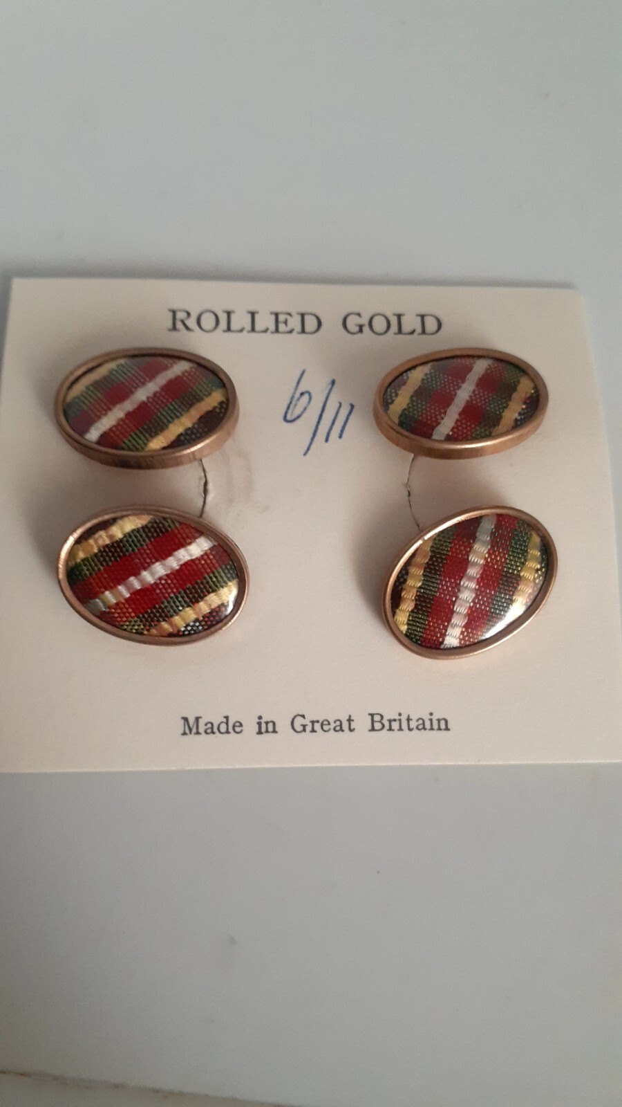 Rolled Gold Plaid Cufflinks Made in Great Britain