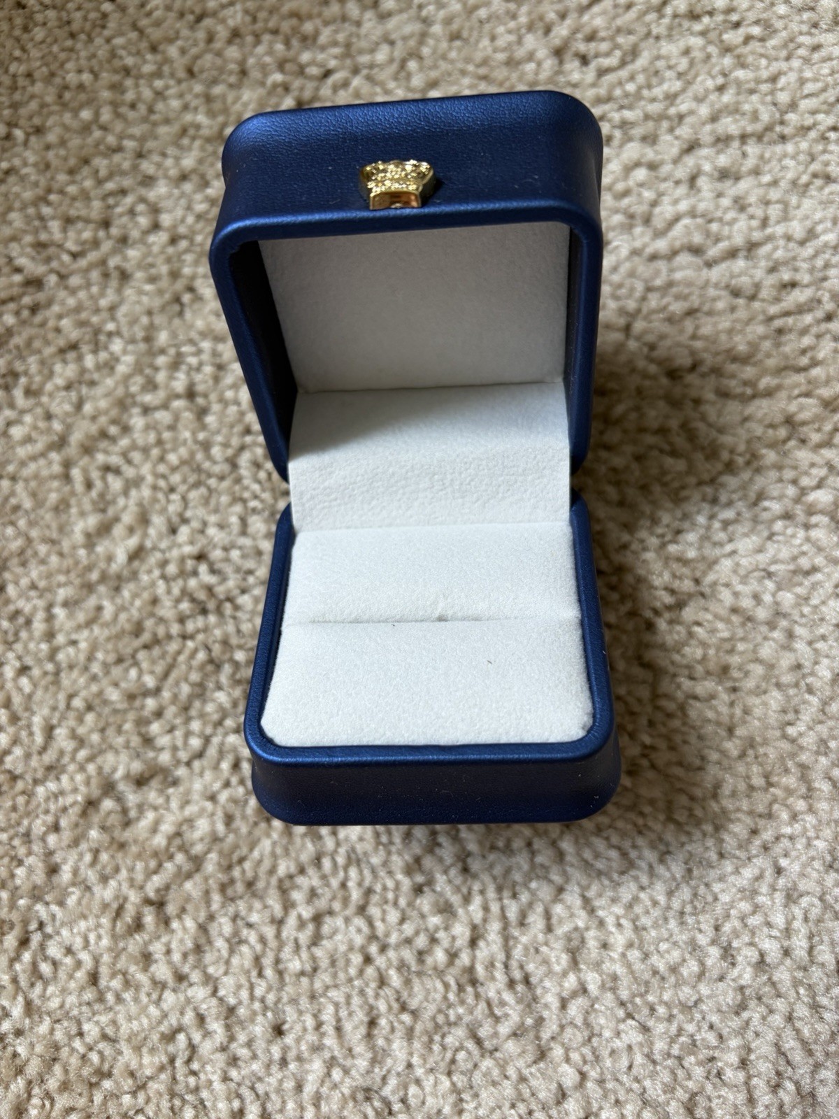 Blue Velvet Ring Box Gold Crown Square Wedding Gift Case