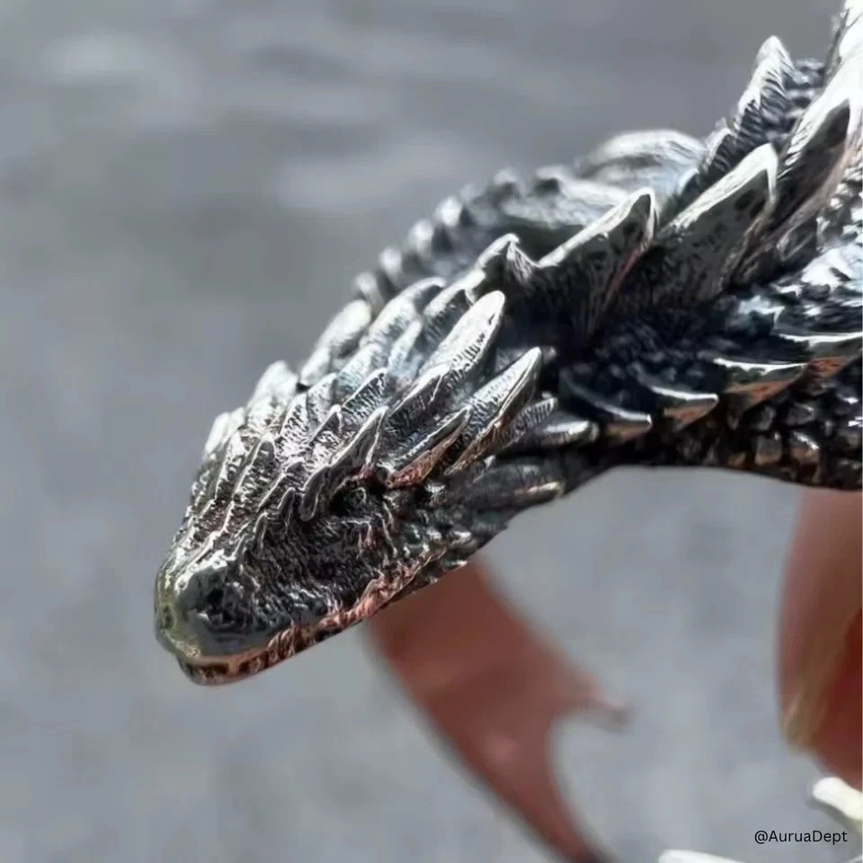 Gothic Dragon Wrap Ring | Adjustable Vintage Silver Tone Fantasy Jewelry