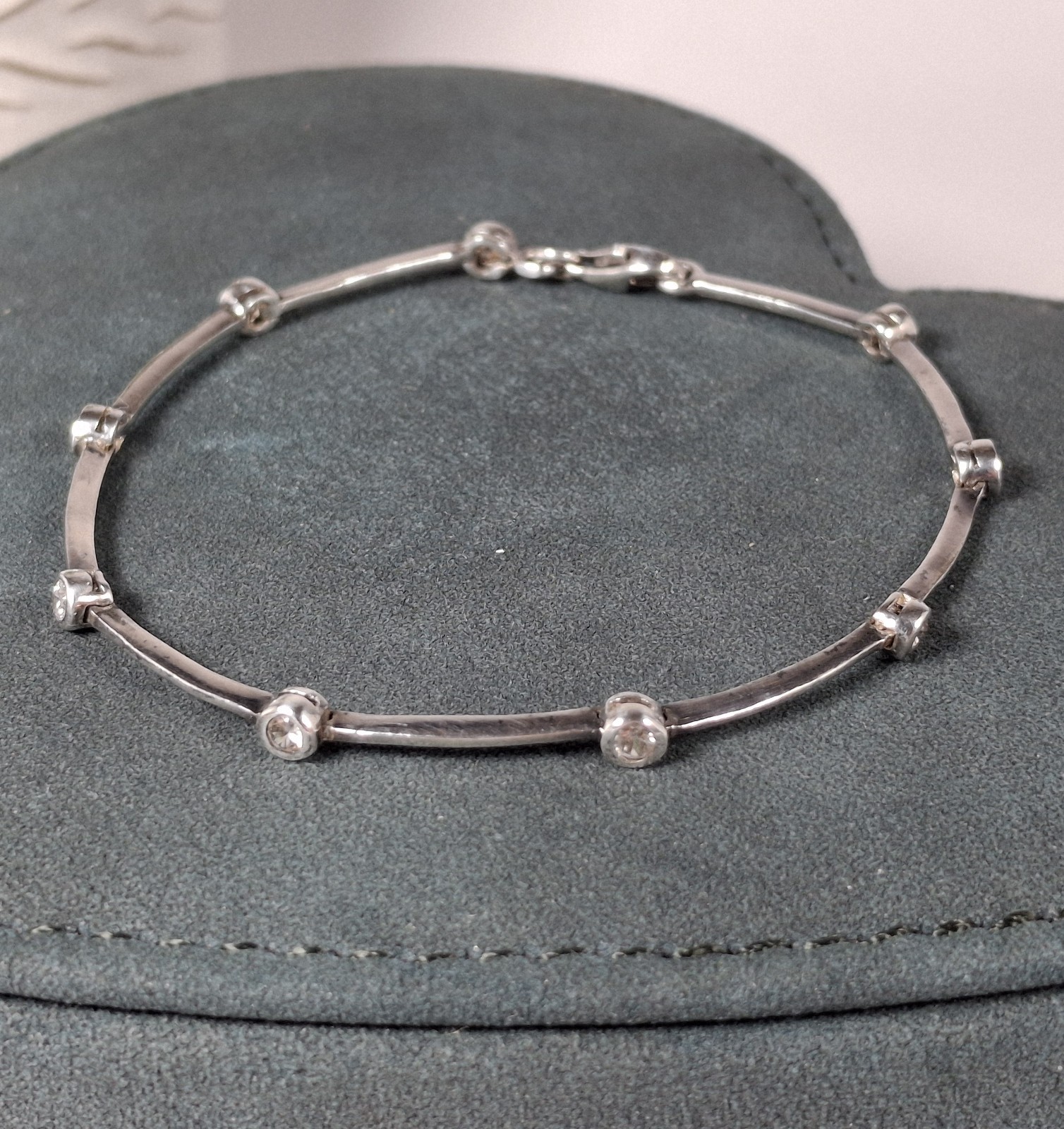 925 Sterling Silver CZ Station Link Bracelet Modern Minimalist Wedding Sparkle